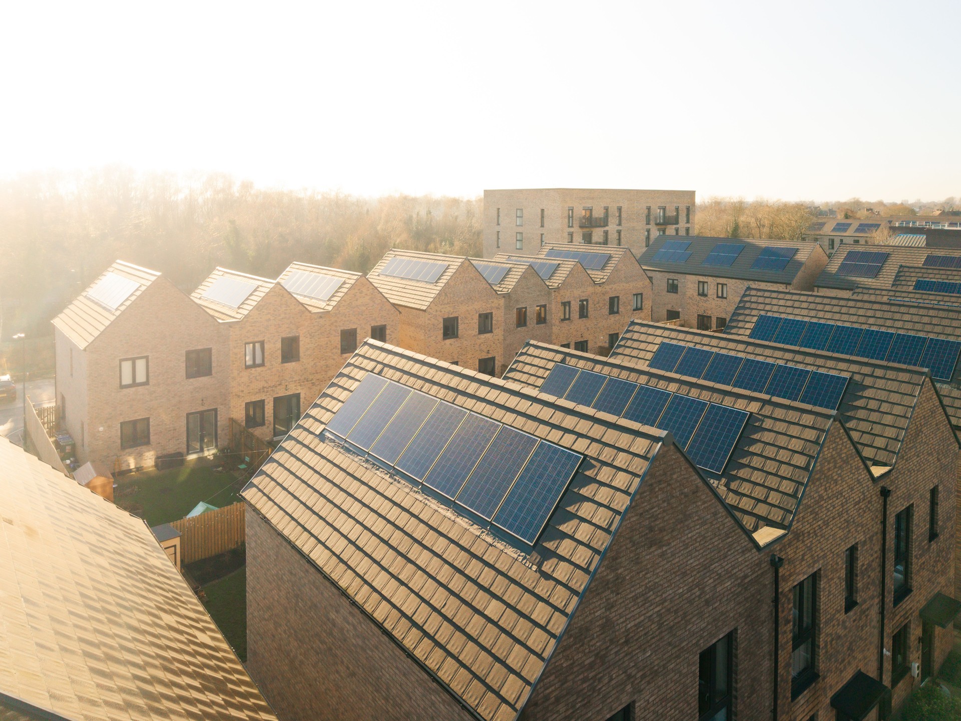 The roof of a new build house with integrated solar panels